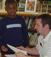 teacher librarian and student