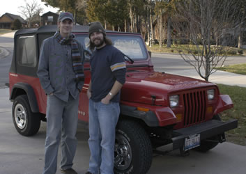 Ben and Blake with red jeep