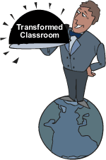 man with sign for transformed classrooms