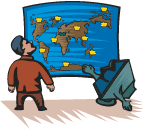 man and computer pointing at map