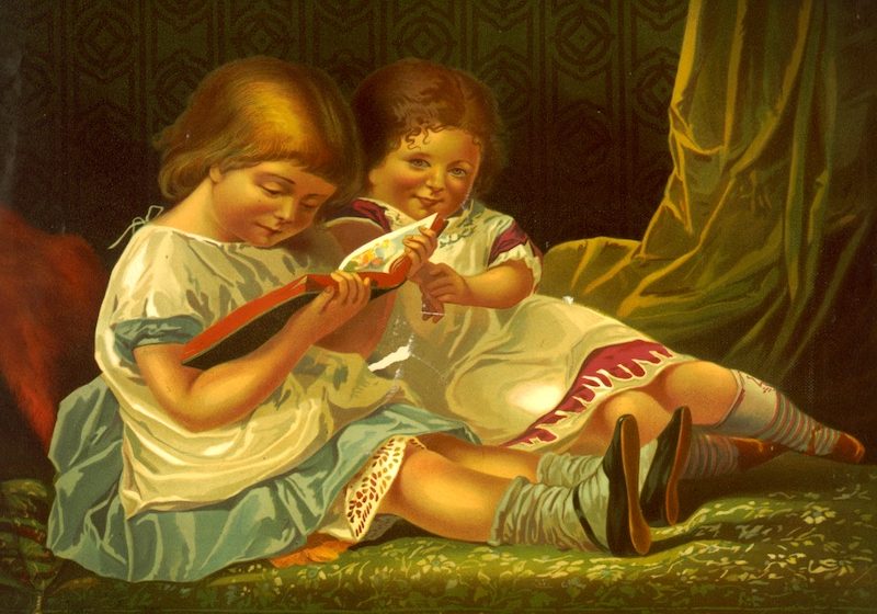 Two children reading. Library of Congress.